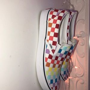 rainbow checkered slip-on vans
